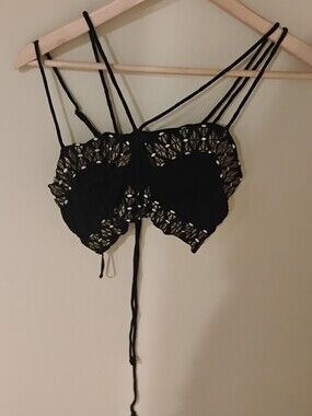 Slideshow Womens Boho Embroidered Strappy Lace up Back Crop Top Sz 8 Sz 4 US